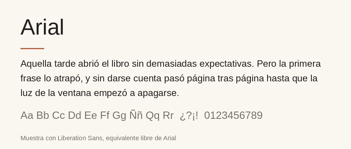 Ejemplo de la tipografía Arial para el interior de un libro