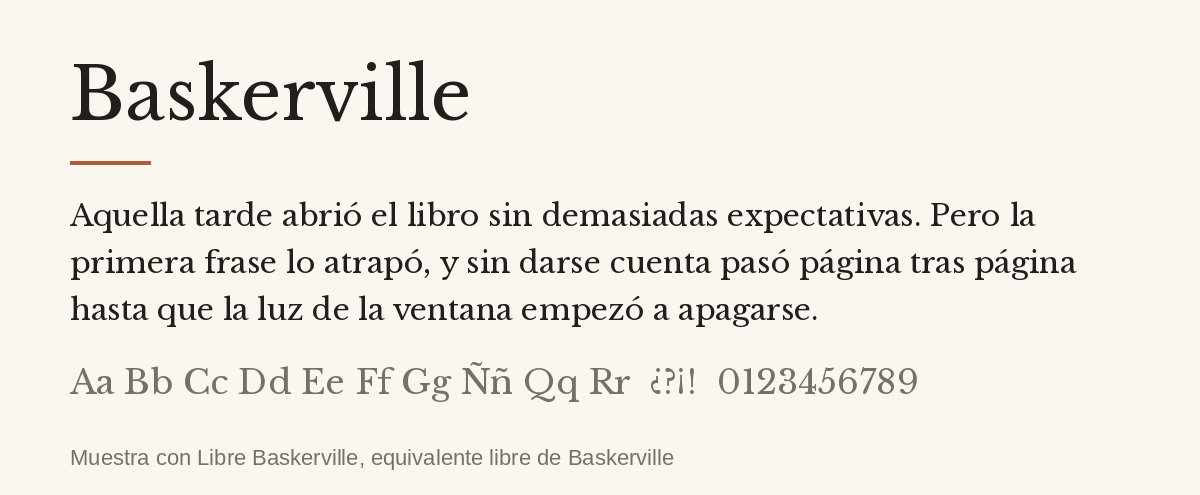 Ejemplo de la tipografía Baskerville para el interior de un libro