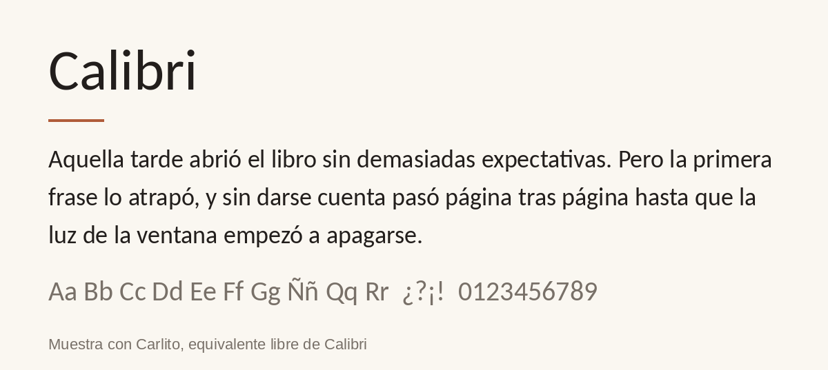 Ejemplo de la tipografía Calibri para el interior de un libro