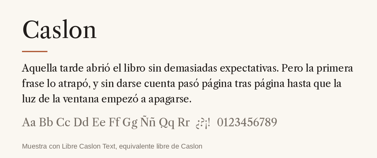 Ejemplo de la tipografía Caslon para el interior de un libro