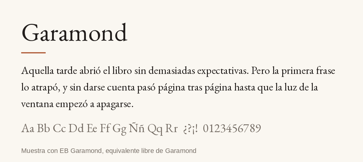 Ejemplo de la tipografía Garamond para el interior de un libro