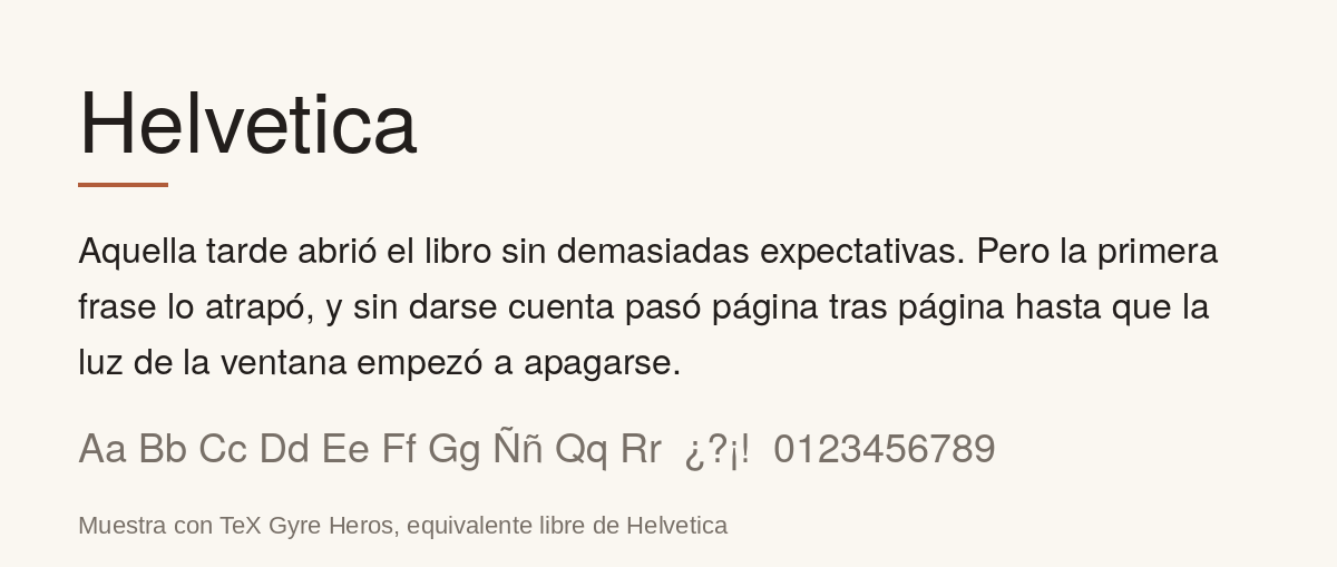 Ejemplo de la tipografía Helvetica para el interior de un libro