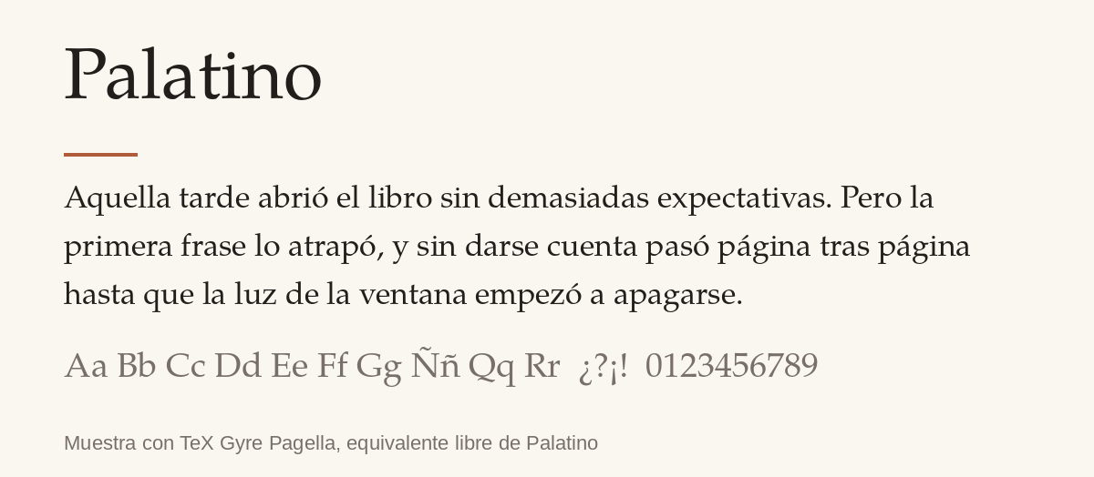 Ejemplo de la tipografía Palatino para el interior de un libro