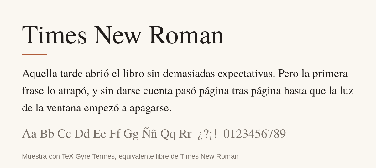 Ejemplo de la tipografía Times New Roman para el interior de un libro